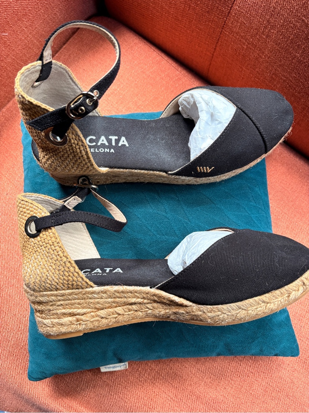 Woven Black Espadrille Wedge Sandals with Ankle Strap
